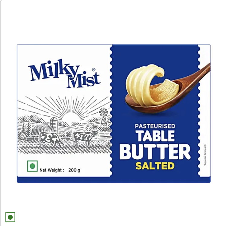 Milky Mist Table Butter - Salted, Pasteurised, Rich, Creamy, 200g