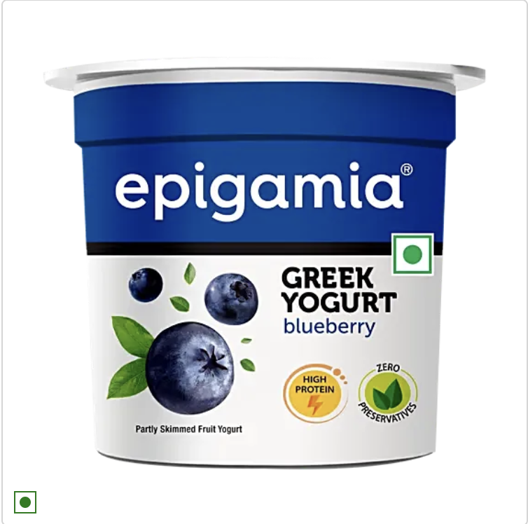 Epigamia Greek Yogurt - Blueberry, 85 g Cup